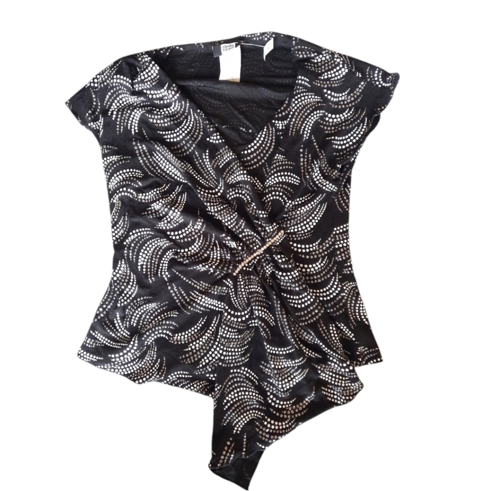 Studio 1940 Medium stretch glitter sparkle silver short sleeves‎ shirt